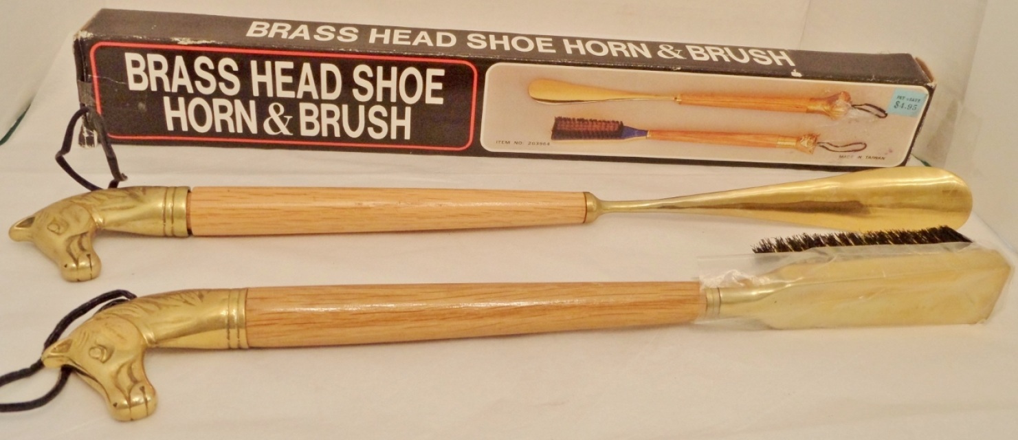 Brass Shoe Horn and Brush Set. Horse 